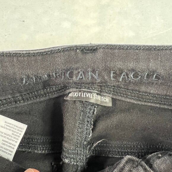 American Eagle Jeans Womens 29x32* Low Rise Skinny Kick Boot Black Denim Tag 4 L - Picture 7 of 16